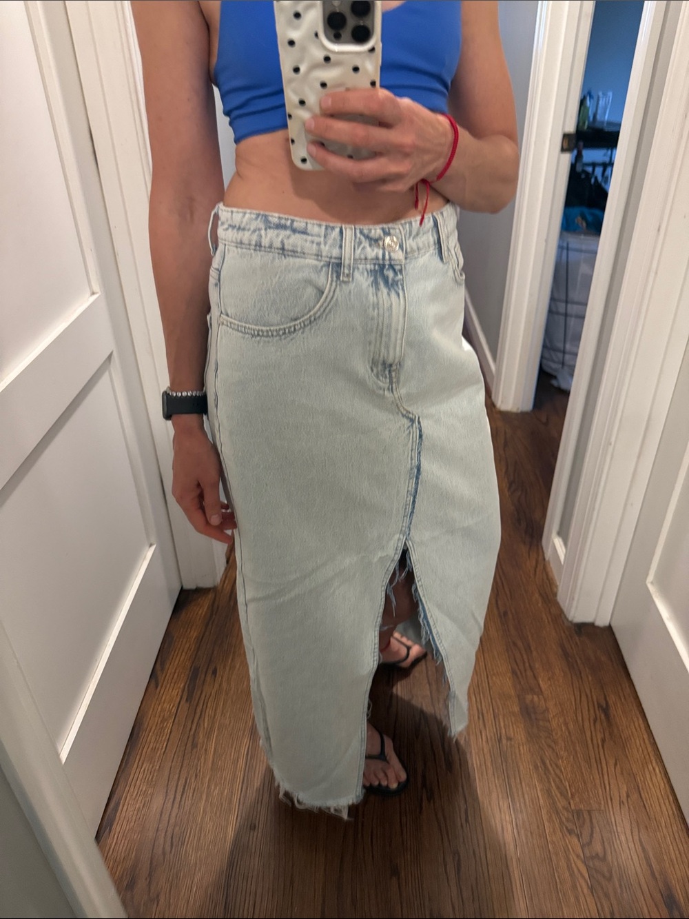 Zara Light Blue Midi Denim Skirt